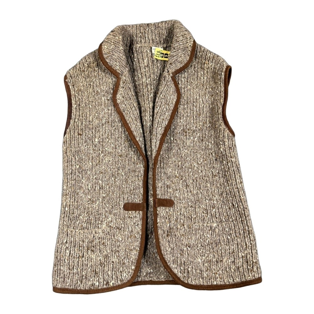 Geoffrey Beene Mens 100% Wool Marled Knit Sweater Vest Brown Shawl Collar Trim